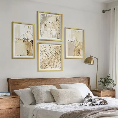 Polyptyque 2 cadres motifs abstraits beige et blanc