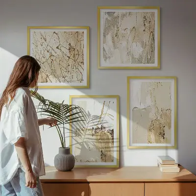 Polyptyque 2 cadres motifs abstraits beige et blanc