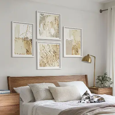 Polyptyque 2 cadres motifs abstraits beige et blanc