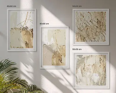 Polyptyque 2 cadres motifs abstraits beige et blanc