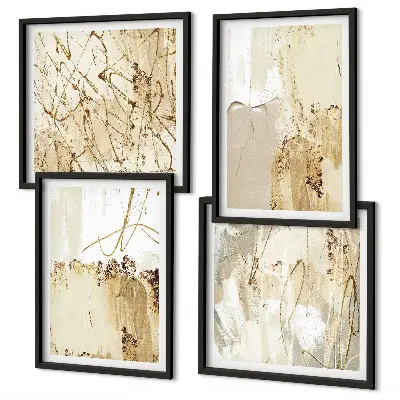 Polyptyque 2 cadres motifs abstraits beige et blanc