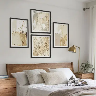 Polyptyque 2 cadres motifs abstraits beige et blanc