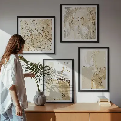 Polyptyque 2 cadres motifs abstraits beige et blanc