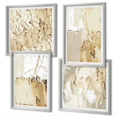 Polyptyque 2 cadres motifs abstraits beige et blanc