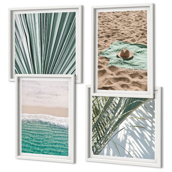 Ensemble de 4 tableaux Vue sur la plage et la mer pendant les vacances