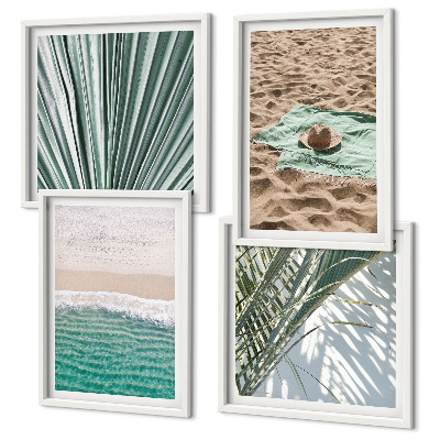 Ensemble de 4 tableaux Vue sur la plage et la mer pendant les vacances