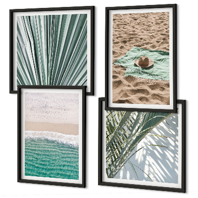 Ensemble de 4 tableaux Vue sur la plage et la mer pendant les vacances