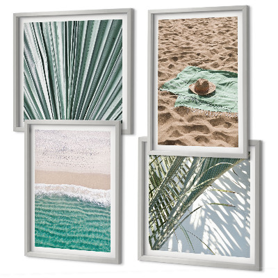 Ensemble de 4 tableaux Vue sur la plage et la mer pendant les vacances