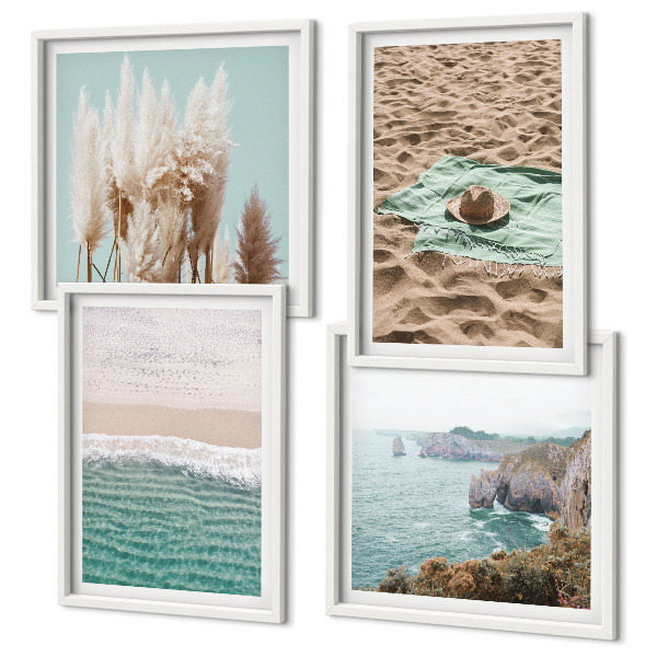 Mur de tableaux Chapeau en herbe sur les vagues de la plage