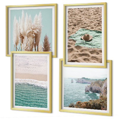 Mur de tableaux Chapeau en herbe sur les vagues de la plage
