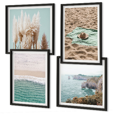 Mur de tableaux Chapeau en herbe sur les vagues de la plage