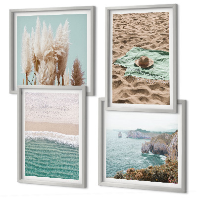 Mur de tableaux Chapeau en herbe sur les vagues de la plage
