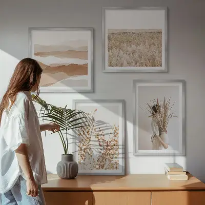 Polyptyque de 4 cadres motifs végétaux au style bohème