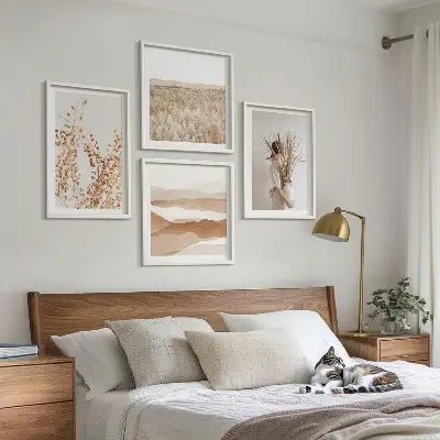 Polyptyque de 4 cadres motifs végétaux au style bohème