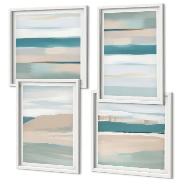 Paysages bleus abstraits ensemble de 4 tableaux