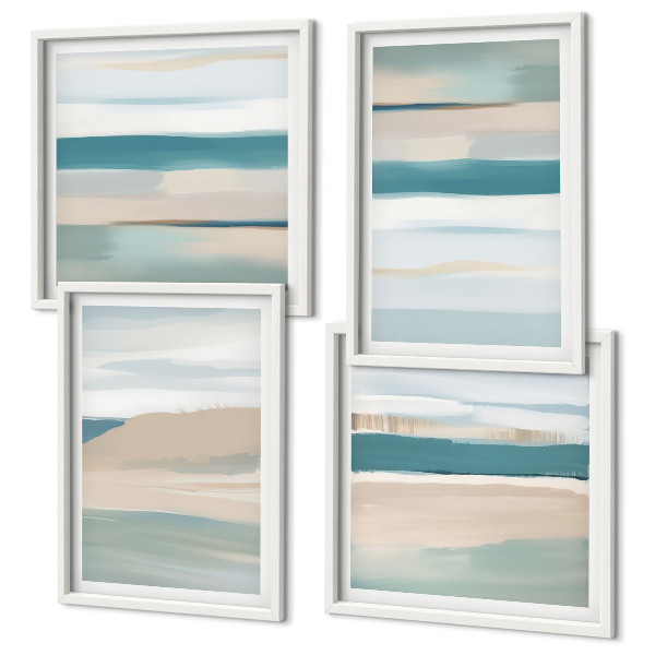 Ensemble de 4 tableaux Paysages bleus abstraits