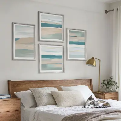Paysages bleus abstraits ensemble de 4 tableaux
