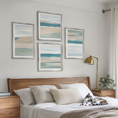 Ensemble de 4 tableaux Paysages bleus abstraits
