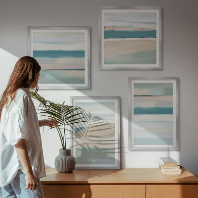 Ensemble de 4 tableaux Paysages bleus abstraits