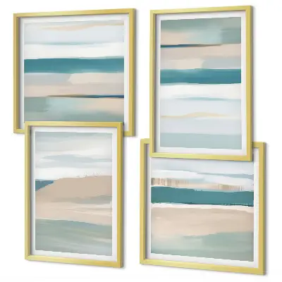 Paysages bleus abstraits ensemble de 4 tableaux