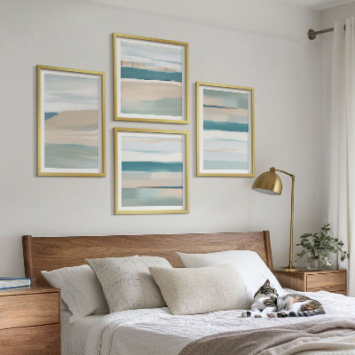Ensemble de 4 tableaux Paysages bleus abstraits