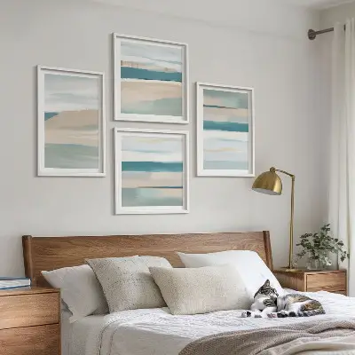 Paysages bleus abstraits ensemble de 4 tableaux