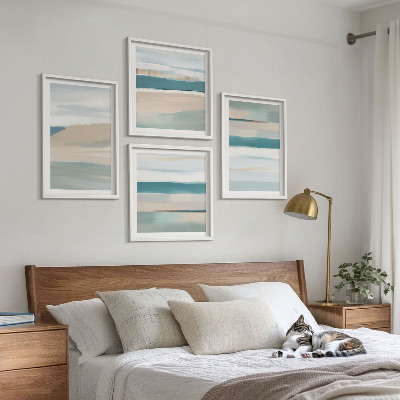 Ensemble de 4 tableaux Paysages bleus abstraits