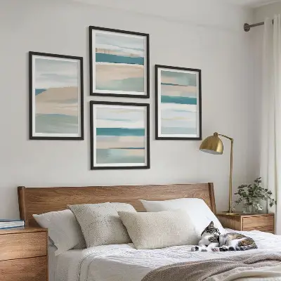Paysages bleus abstraits ensemble de 4 tableaux