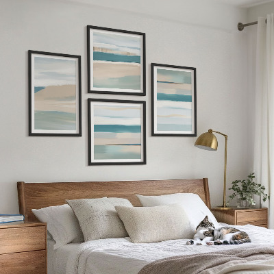 Ensemble de 4 tableaux Paysages bleus abstraits