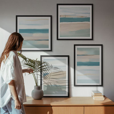 Ensemble de 4 tableaux Paysages bleus abstraits