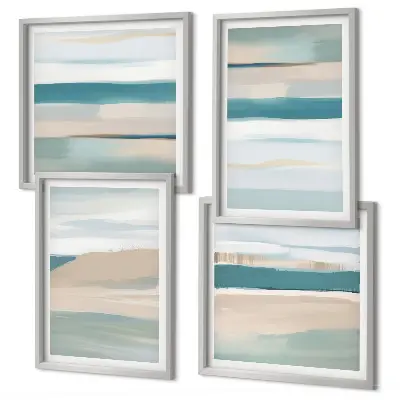 Paysages bleus abstraits ensemble de 4 tableaux