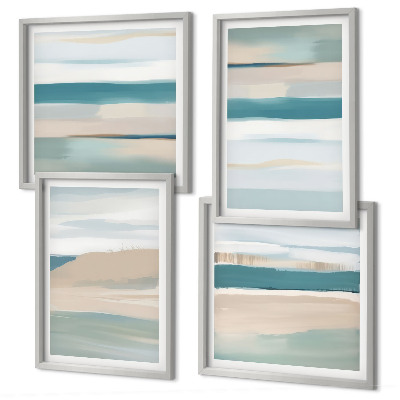 Ensemble de 4 tableaux Paysages bleus abstraits