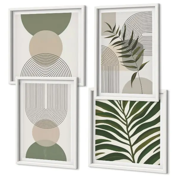Ensemble de 4 tableaux feuilles abstraites style bohème ensemble de 4 tableaux