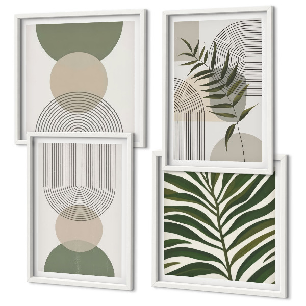 Ensemble de 4 tableaux Feuilles abstraites style bohème