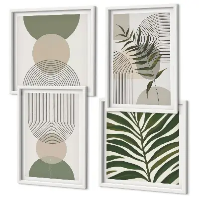Ensemble de 4 tableaux feuilles abstraites style bohème ensemble de 4 tableaux