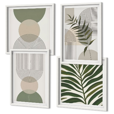 Ensemble de 4 tableaux Feuilles abstraites style bohème