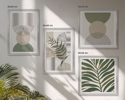 Ensemble de 4 tableaux Feuilles abstraites style bohème