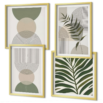 Ensemble de 4 tableaux Feuilles abstraites style bohème