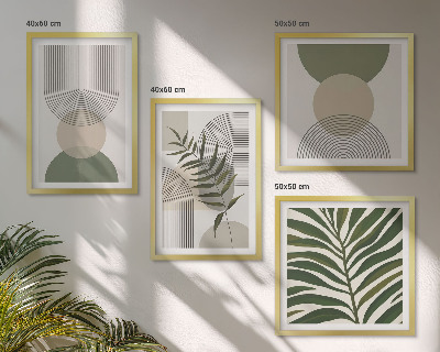 Ensemble de 4 tableaux Feuilles abstraites style bohème