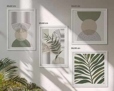 Ensemble de 4 tableaux Feuilles abstraites style bohème