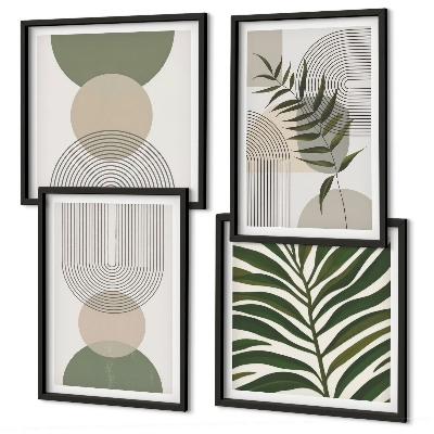 Ensemble de 4 tableaux Feuilles abstraites style bohème