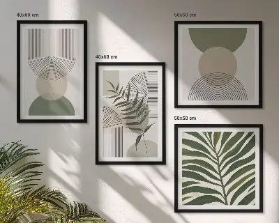 Ensemble de 4 tableaux feuilles abstraites style bohème ensemble de 4 tableaux