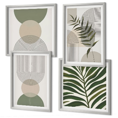 Ensemble de 4 tableaux Feuilles abstraites style bohème
