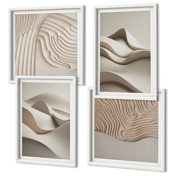 Ensemble de 4 tableaux Vagues beiges abstraites