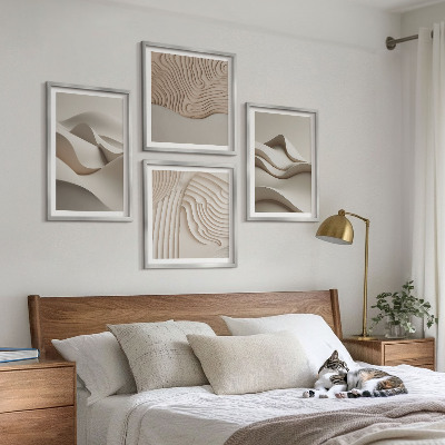 Ensemble de 4 tableaux Vagues beiges abstraites