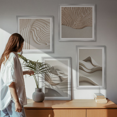 Ensemble de 4 tableaux Vagues beiges abstraites