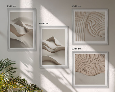 Ensemble de 4 tableaux Vagues beiges abstraites