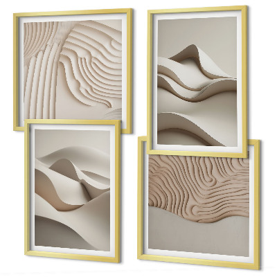 Ensemble de 4 tableaux Vagues beiges abstraites