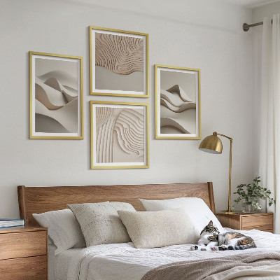 Ensemble de 4 tableaux Vagues beiges abstraites