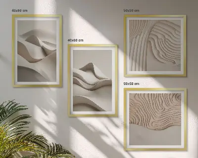 Vagues beiges abstraites ensemble de 4 tableaux